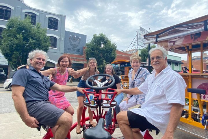 a group of people on a street