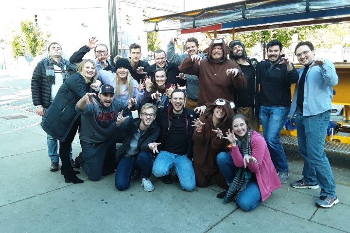 a group of people posing for the camera