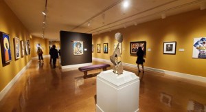 a room with a large screen