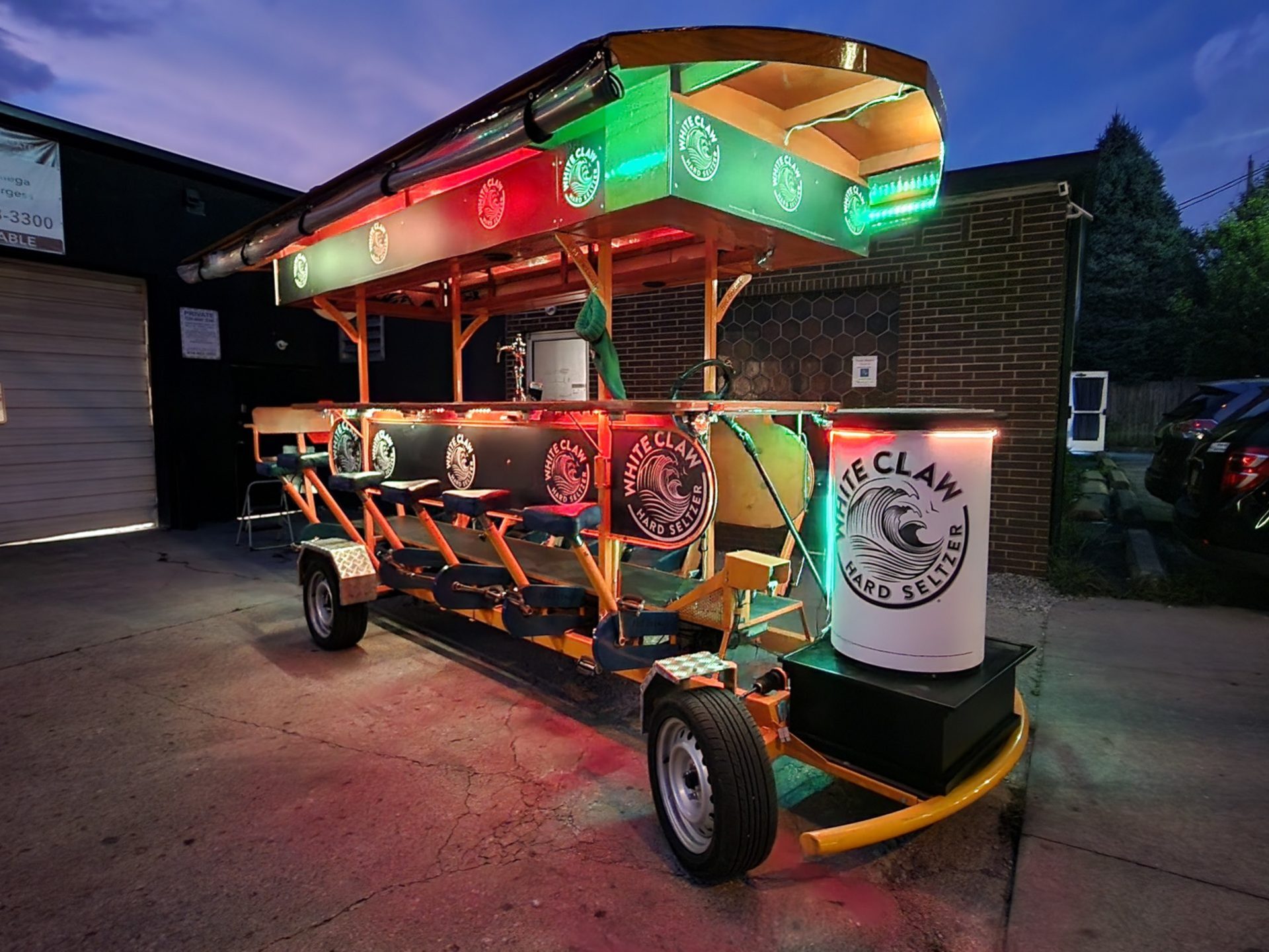 a truck is parked on the side of a building